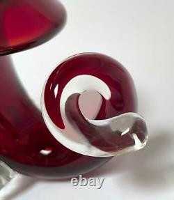 Authentic Vintage Italian Murano Glass Ruby Red Cornucopia Vase With Label