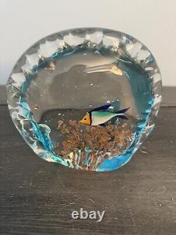 Authentic Vintage MURANO Italian Glass 1 fish Clamshell Aquarium Art Paperweight