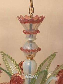 Authentic Vintage VENETIAN MURANO PINK GLASS 5 ARM FLORAL CHANDELIER