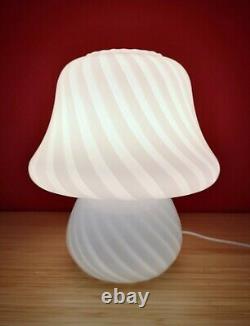 Authentic Vintage White MURANO Glass SWIRL MUSHROOM Table Lamp Italy 70s Fungo