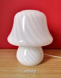 Authentic Vintage White MURANO Glass SWIRL MUSHROOM Table Lamp Italy 70s Fungo