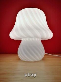 Authentic Vintage White MURANO Glass SWIRL MUSHROOM Table Lamp Italy 70s Fungo