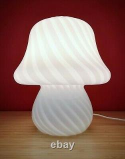 Authentic Vintage White MURANO Glass SWIRL MUSHROOM Table Lamp Italy 70s Fungo