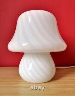 Authentic Vintage White MURANO Glass SWIRL MUSHROOM Table Lamp Italy 70s Fungo