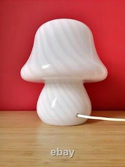 Authentic Vintage White MURANO Glass SWIRL MUSHROOM Table Lamp Italy 70s Fungo