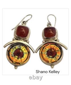 Awarded Shano Kelley Vintage Sterling Silver Carnelian Murano Glass Earrings