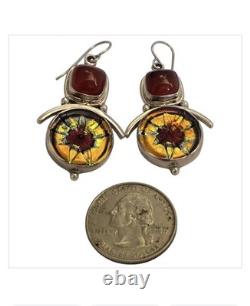 Awarded Shano Kelley Vintage Sterling Silver Carnelian Murano Glass Earrings