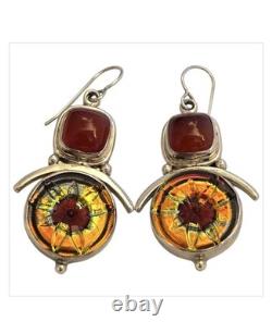 Awarded Shano Kelley Vintage Sterling Silver Carnelian Murano Glass Earrings