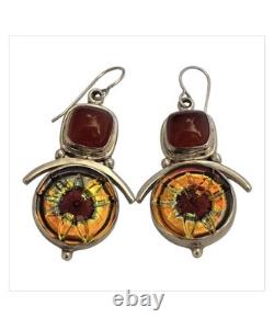 Awarded Shano Kelley Vintage Sterling Silver Carnelian Murano Glass Earrings
