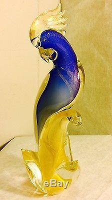 Awesome Vtg Murano Art Glass Tropical Bird Parrot Cockatoo Original Label 13