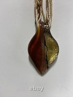 BEAUTIFUL VINTAGE MURANO BLOWN GLASS Gold Fleck Drop NECKLACE