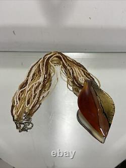 BEAUTIFUL VINTAGE MURANO BLOWN GLASS Gold Fleck Drop NECKLACE