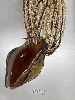 BEAUTIFUL VINTAGE MURANO BLOWN GLASS Gold Fleck Drop NECKLACE