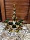 BEAUTIFUL Vintage HP Flowers GREEN & GOLD Glass Decanter MURANO With6 Cordials