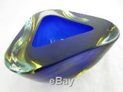 BIG Murano Poli Seguso era blue amber art glass triangle geode bowl vintage