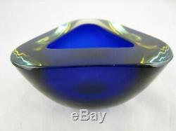 BIG Murano Poli Seguso era blue amber art glass triangle geode bowl vintage