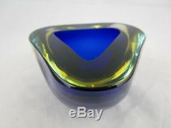 BIG Murano Poli Seguso era blue amber art glass triangle geode bowl vintage