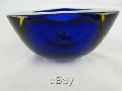 BIG Murano Poli Seguso era blue amber art glass triangle geode bowl vintage