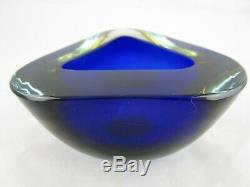 BIG Murano Poli Seguso era blue amber art glass triangle geode bowl vintage