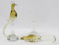 Barbini Murano Yellow Glass 13 Bird of Paradise Pair (1 BROKEN) Vintage MCM