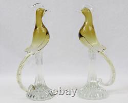 Barbini Murano Yellow Glass 13 Bird of Paradise Pair (1 BROKEN) Vintage MCM