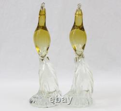 Barbini Murano Yellow Glass 13 Bird of Paradise Pair (1 BROKEN) Vintage MCM
