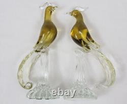 Barbini Murano Yellow Glass 13 Bird of Paradise Pair (1 BROKEN) Vintage MCM