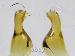 Barbini Murano Yellow Glass 13 Bird of Paradise Pair (1 BROKEN) Vintage MCM