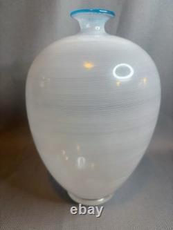 Barovier & Toso Signed Vintage Murano Glass Vase Mezza Filigrana 9 3/4 Inches