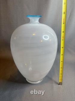 Barovier & Toso Signed Vintage Murano Glass Vase Mezza Filigrana 9 3/4 Inches