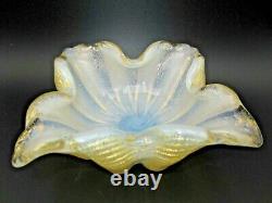 Barovier Toso square Murano Cordonato d'Oro 24k Gold Rope opaline art glass bowl