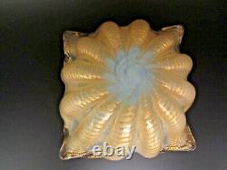 Barovier Toso square Murano Cordonato d'Oro 24k Gold Rope opaline art glass bowl