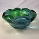Beautiful Blue Green Hues Vintage Murano Glass Bowl Dish Rolled Edge 6 X 3
