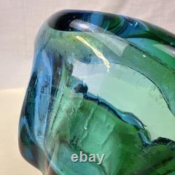 Beautiful Blue Green Hues Vintage Murano Glass Bowl Dish Rolled Edge 6 X 3