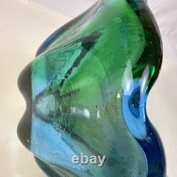 Beautiful Blue Green Hues Vintage Murano Glass Bowl Dish Rolled Edge 6 X 3