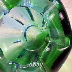 Beautiful Blue Green Hues Vintage Murano Glass Bowl Dish Rolled Edge 6 X 3