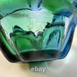 Beautiful Blue Green Hues Vintage Murano Glass Bowl Dish Rolled Edge 6 X 3
