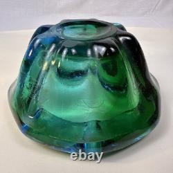 Beautiful Blue Green Hues Vintage Murano Glass Bowl Dish Rolled Edge 6 X 3