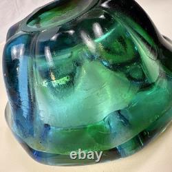Beautiful Blue Green Hues Vintage Murano Glass Bowl Dish Rolled Edge 6 X 3