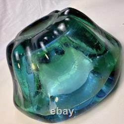 Beautiful Blue Green Hues Vintage Murano Glass Bowl Dish Rolled Edge 6 X 3