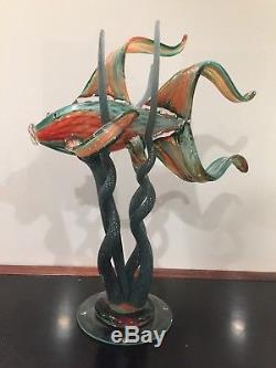 Beautiful Colorful Vintage Murano Style Glass Fish Sculpture Chihuly Inspired