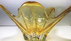Beautiful Large Free Form Fruit Bowl Vintage Murano Art Glass Yellow