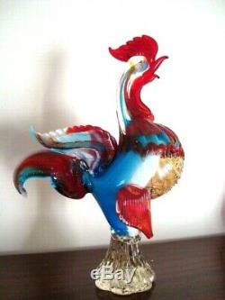 Beautiful Large Murano Art Glass Cockerill Rooster Ruby Azure Colours! Vintage