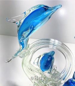 Beautiful Murano Art Glass Blue Dolphin Sculpture Hand Blown Vintage