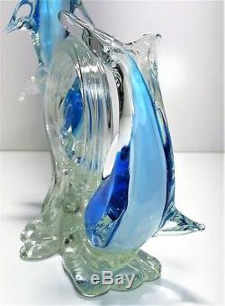 Beautiful Murano Art Glass Blue Dolphin Sculpture Hand Blown Vintage