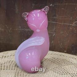 Beautiful Murano Glass Cat Figurine Interior Glass Pink 6in Anyique Vintage