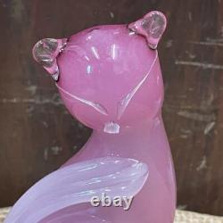 Beautiful Murano Glass Cat Figurine Interior Glass Pink 6in Anyique Vintage