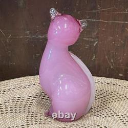 Beautiful Murano Glass Cat Figurine Interior Glass Pink 6in Anyique Vintage