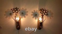 Beautiful Pair Vintage Flower Murano Glass Appliques Sconces