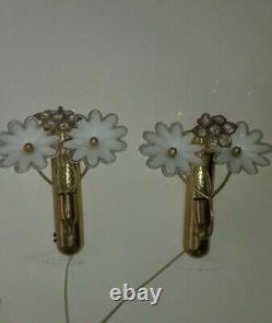 Beautiful Pair Vintage Flower Murano Glass Appliques Sconces